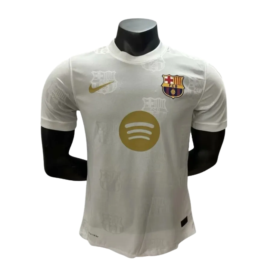 Camisa Barcelona Edição Especial 25/26 - Jogador Masculina Branca e Dourada